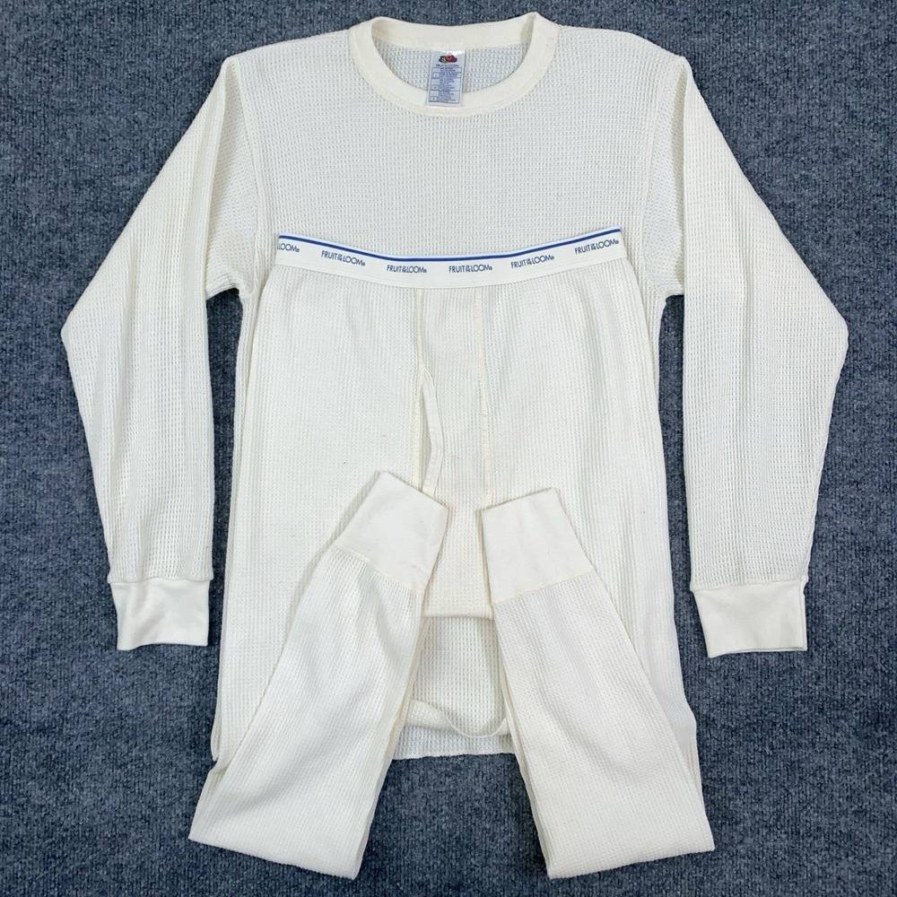 VTG Fruit Of The Loom Thermal Waffle Knit Mens L White Base Layer Set